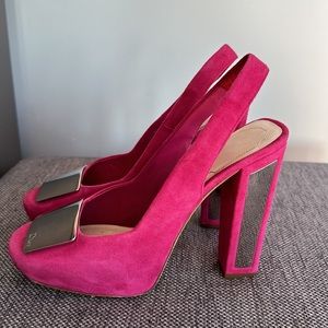 Dior Hot Pink 60s Platform Mirrored Slingback Shoes, sandals SZ 38